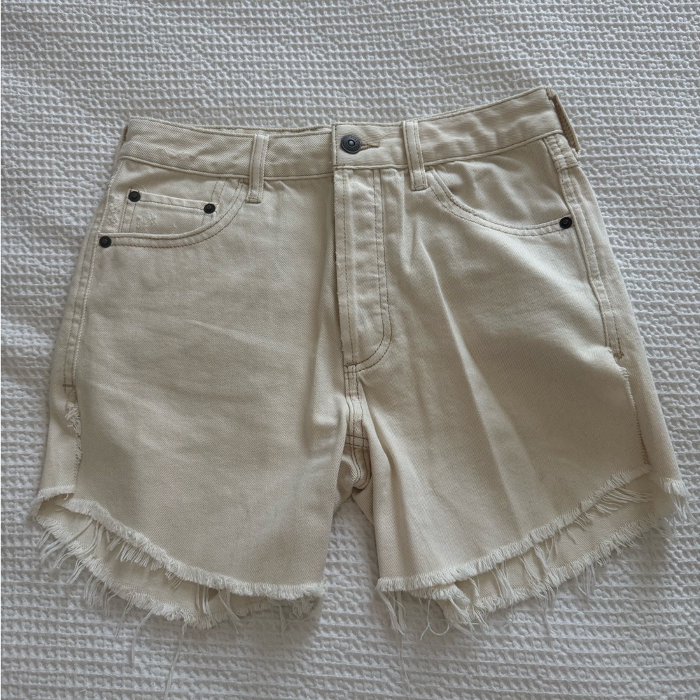 Free People Cream Frayed Jean Shorts